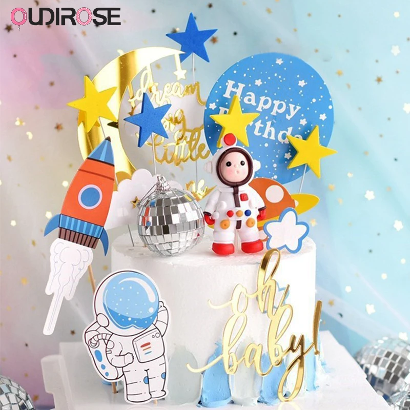 OUDIROSE астронавт ракета облака звезда Торт Украшение мальчик космический сон торт