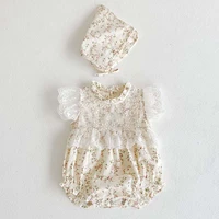summer newborn toddler girls bodysuits cute infant baby girl mesh lace fly sleeves bodysuit jumpsuit hat outfits clothes
