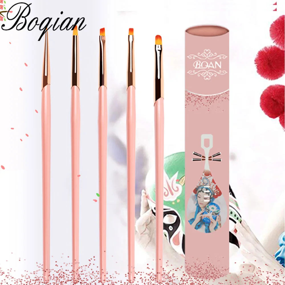 

BQAN 5PCS Rose Gold UV Gel Liner Brush For Gel Painting Nail Brush With Portable Handle Gradient Nail Art Tool