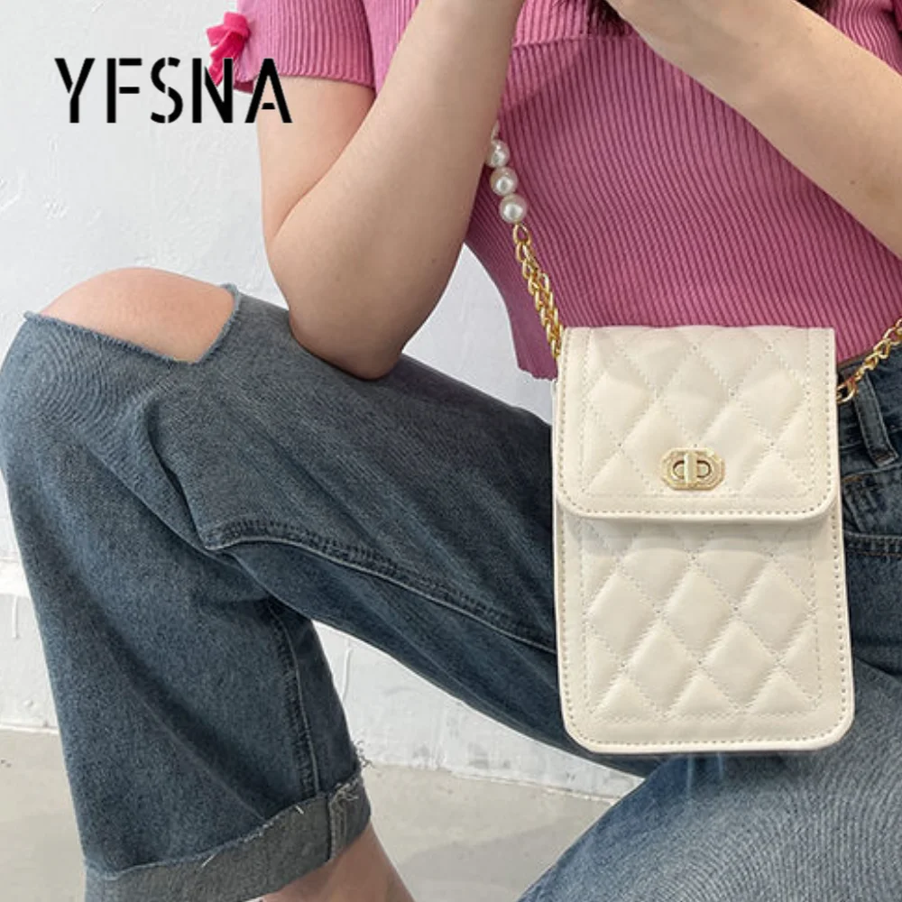 

Сумка через плечо женская, из искусственной кожи, с жемчужной цепочкой, лето