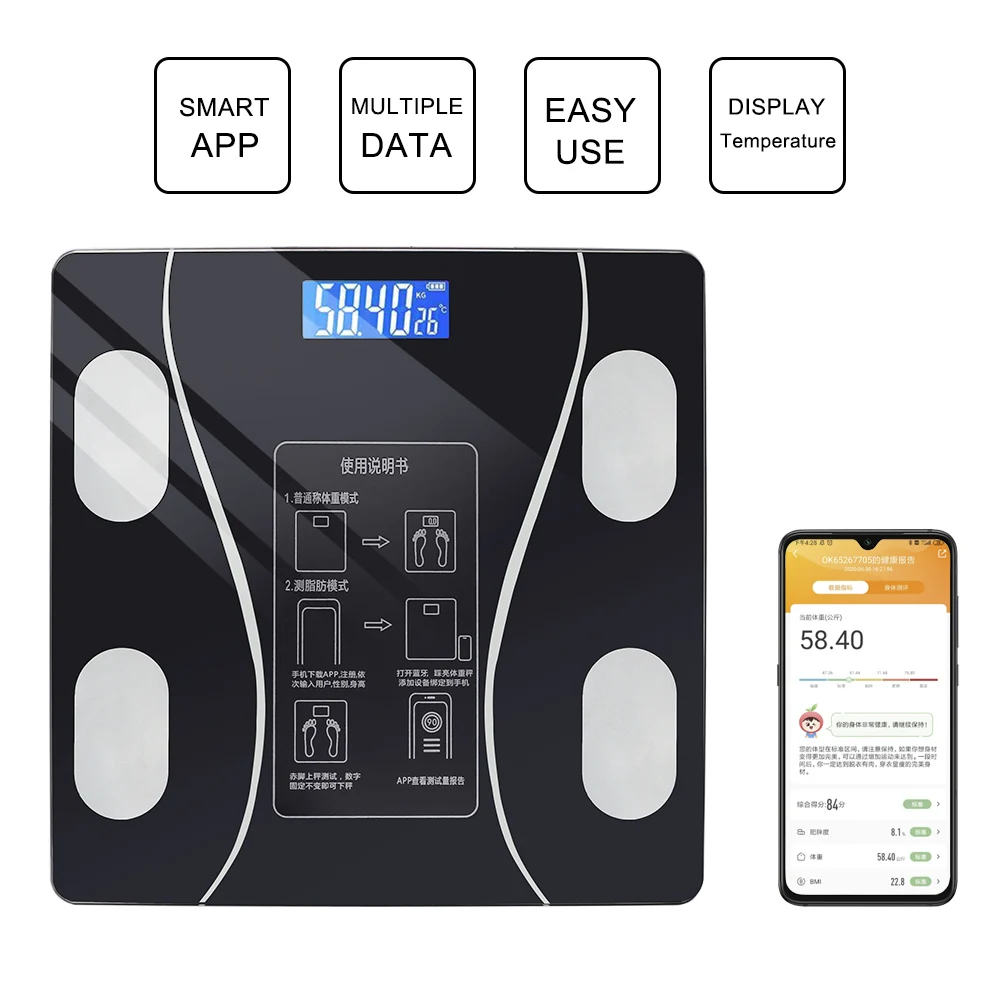 

LED Electronic Body Fat Scale Smart Bluetooth Wireless Digital Scales Weighing Scales For Android/IOS Composition Analyzer