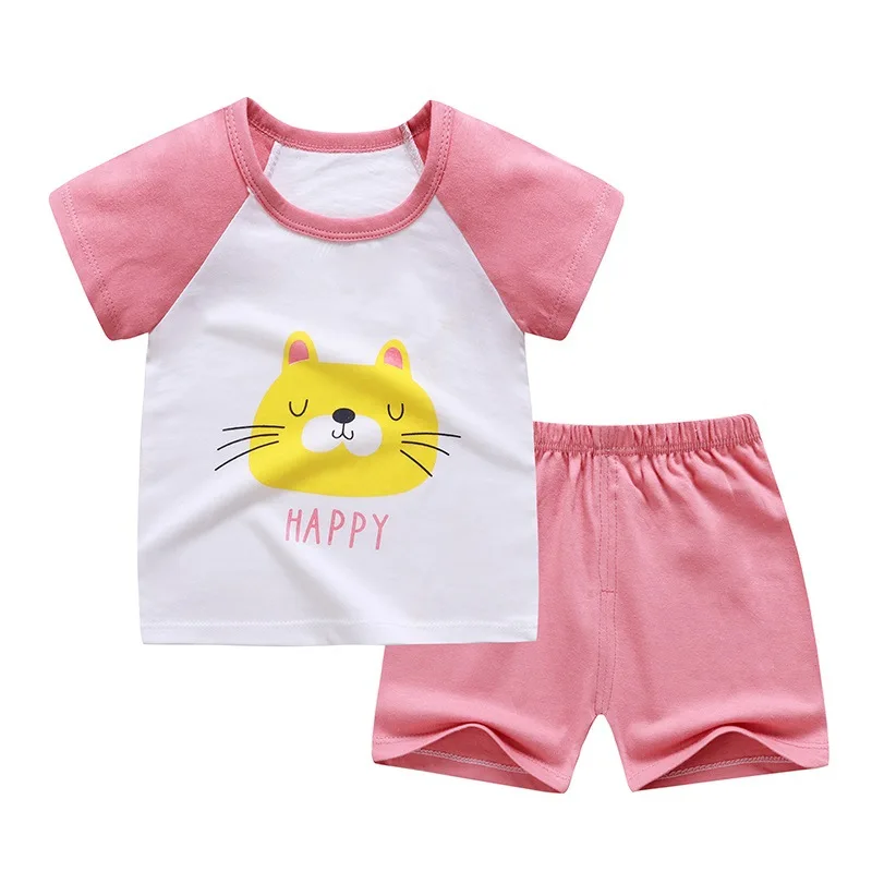 

ZWY1141 Summer New Baby Clothes Set Boys And Girls Solid Cotton Short Sleeve T Shirt + Shorts Set Good Quality Children Suit