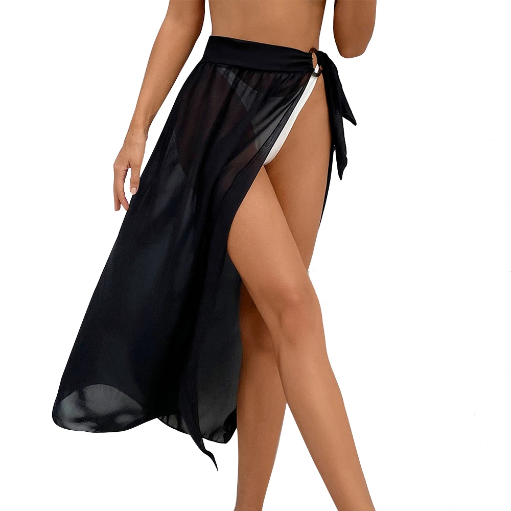 

2021 New Chiffon Lace Up Blouse Half Length Long Beachwear European American Fashion Beach Skirts Summer Spa Beach Surf Sport