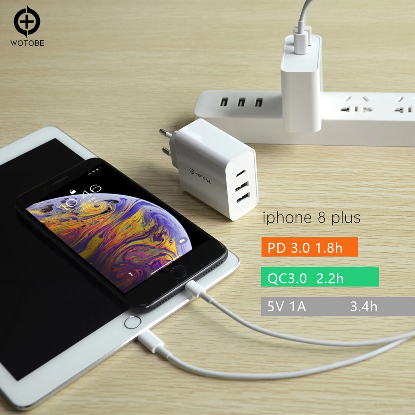 65W TYPE-C USB-C Power Adapter USB PD65W/60W/45W QC3.0 Charger 2M USB-C cable For USB-C Laptops MacBook Pro/Air iPad Pro iPhone
