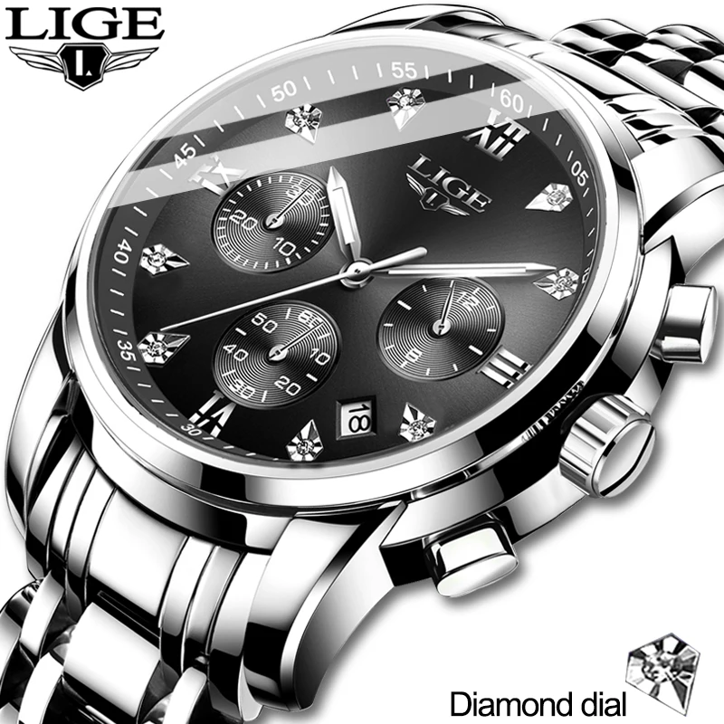 2020 New Watches Men Luxury Brand LIGE Chronograph Men Sports Watches Waterproof Full Steel Quartz Men's Watch Relogio Masculino