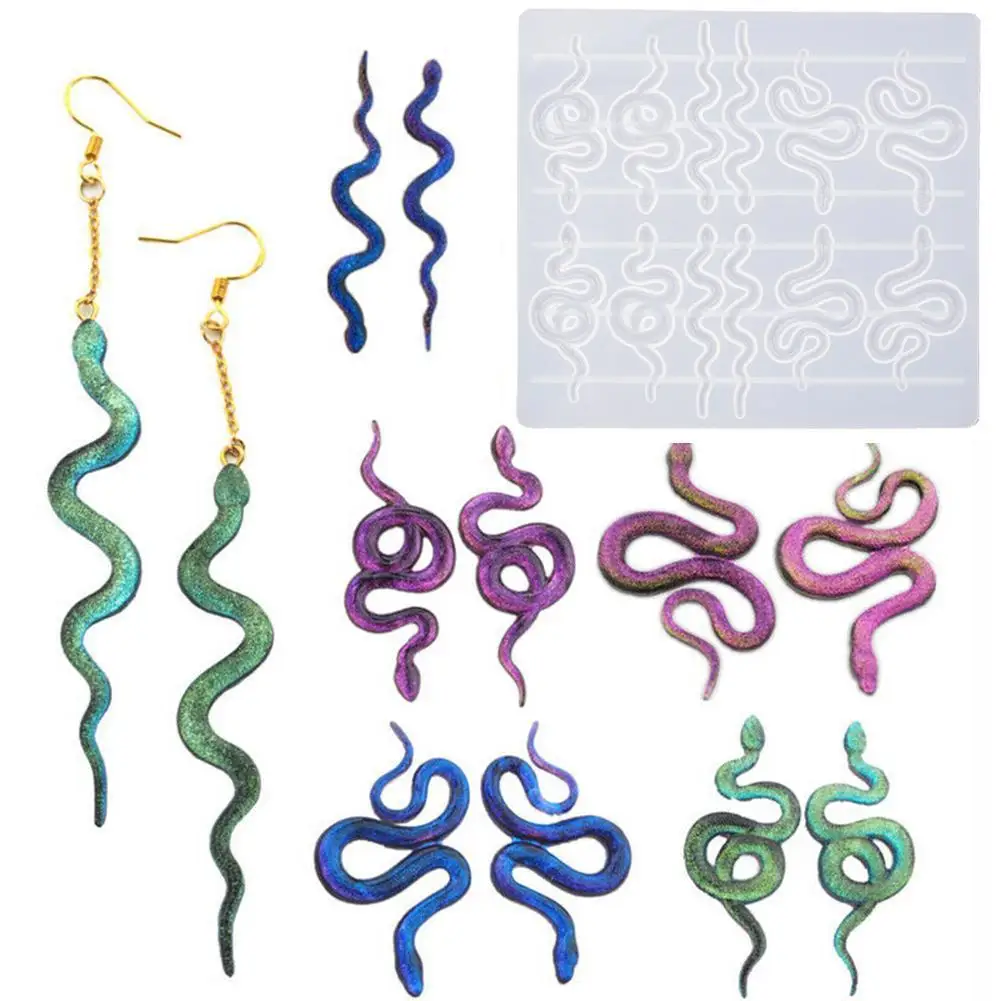 

DIY Crystal Epoxy Resin Mold Snake Earrings Silicone Earrings Mold Keychain Mirror Mold Silicone B3U0