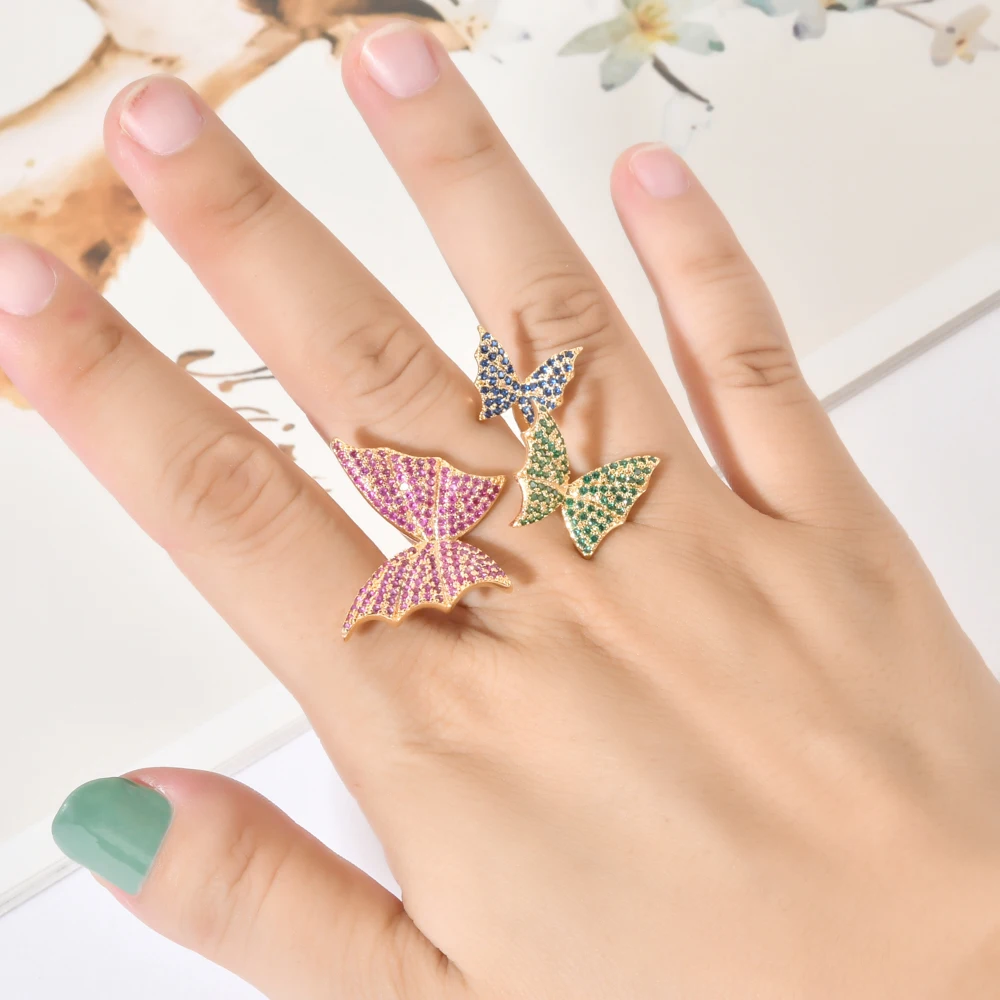 Европейский и американский модный кольцо с бабочкой в ярких цветах, подходящее для женщин / девушек на свадебные вечеринки в качестве подарка, модель JZ-055.