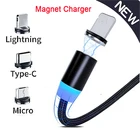 Магнитное зарядное устройство с Micro USB-кабелем, Круглый Магнитный кабель, штекер, магнитный USB-кабель типа C, магнитное зарядное устройство