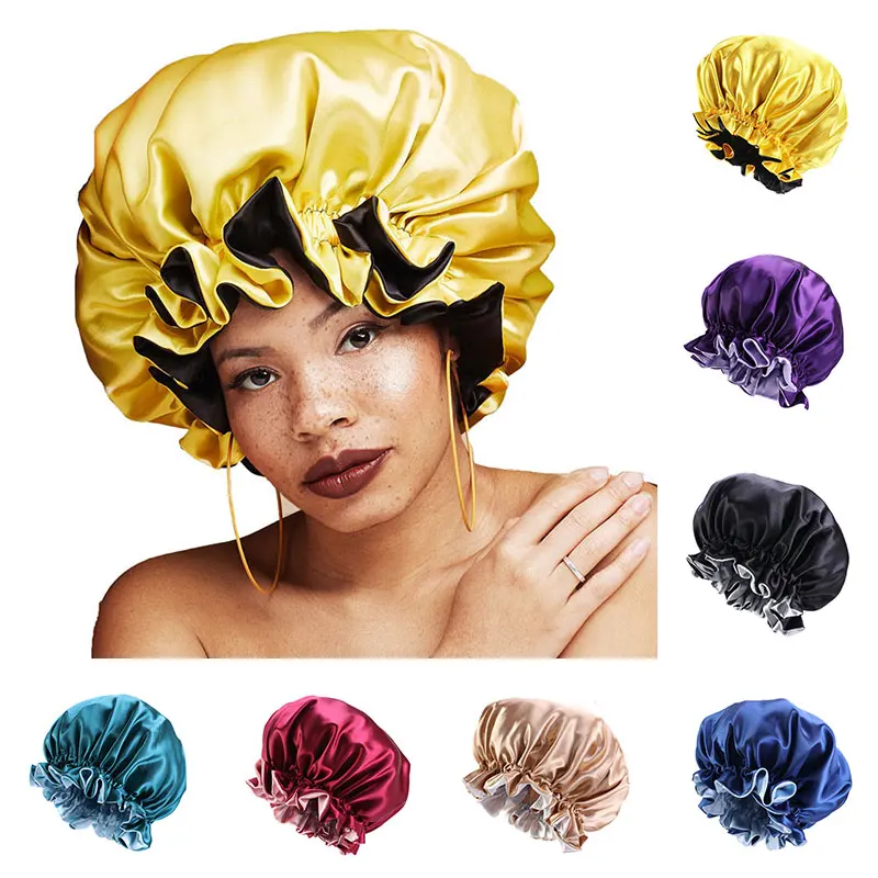 

Satin Turban beanie Chemo Cancer Cap For Curly Springy Hair Double Layer Bonnet Round Sleep Hat Head Cover Night Cap Bonnet Hat