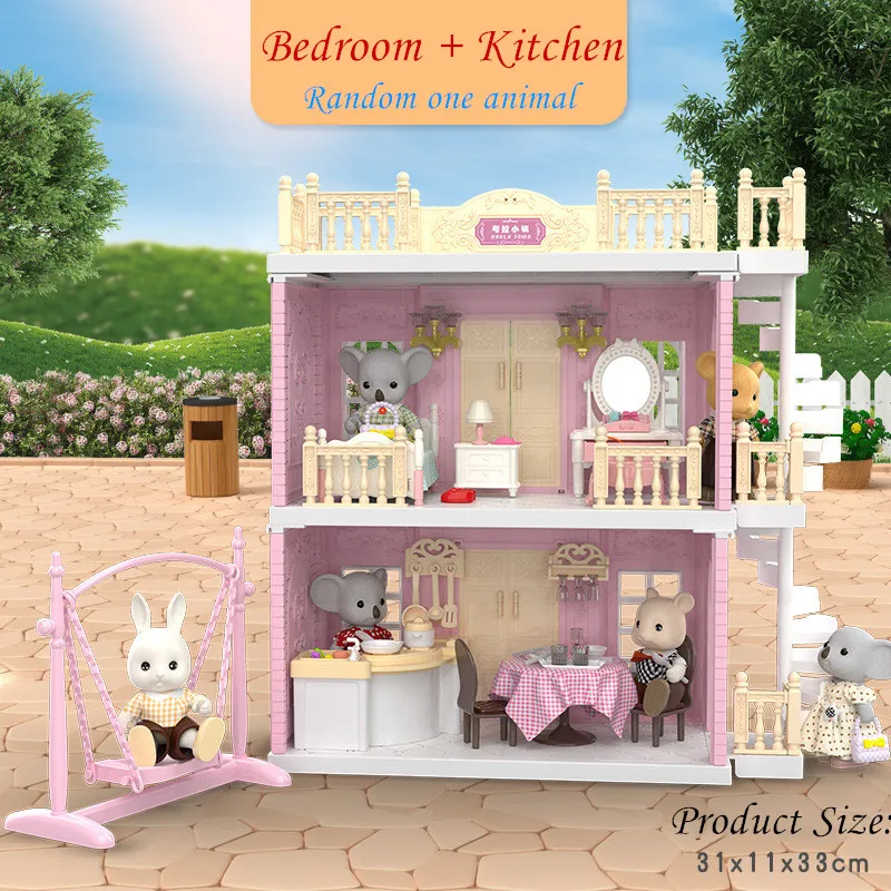 Koala diary DIY dollhouse bathroom kitchen bedroom doll house girl play toy princess castle toys for kids birthday gift | Игрушки и