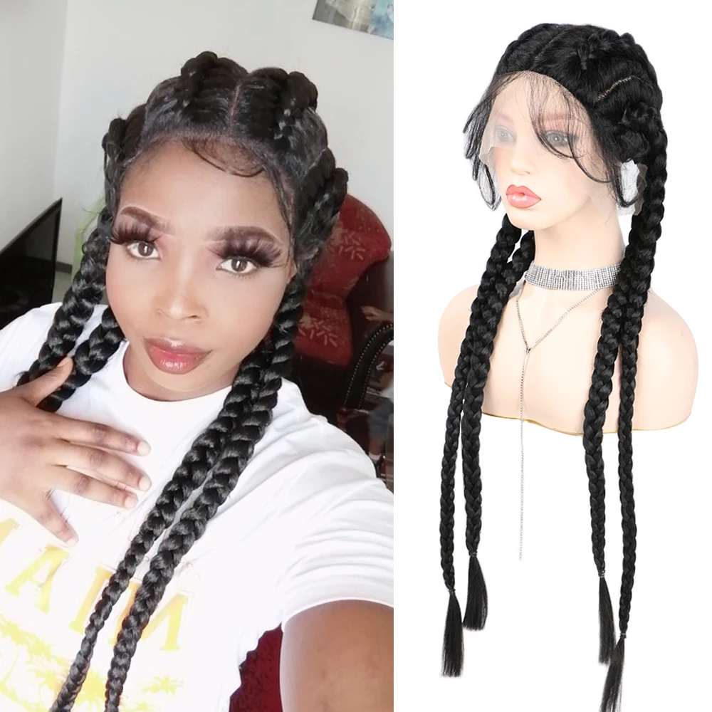 Ombre Synthetic 32Inches 370g Lace Box Braids Wigs Daily Wear Natural Wholesale Long Box Braided Lace Wigs For Black Women