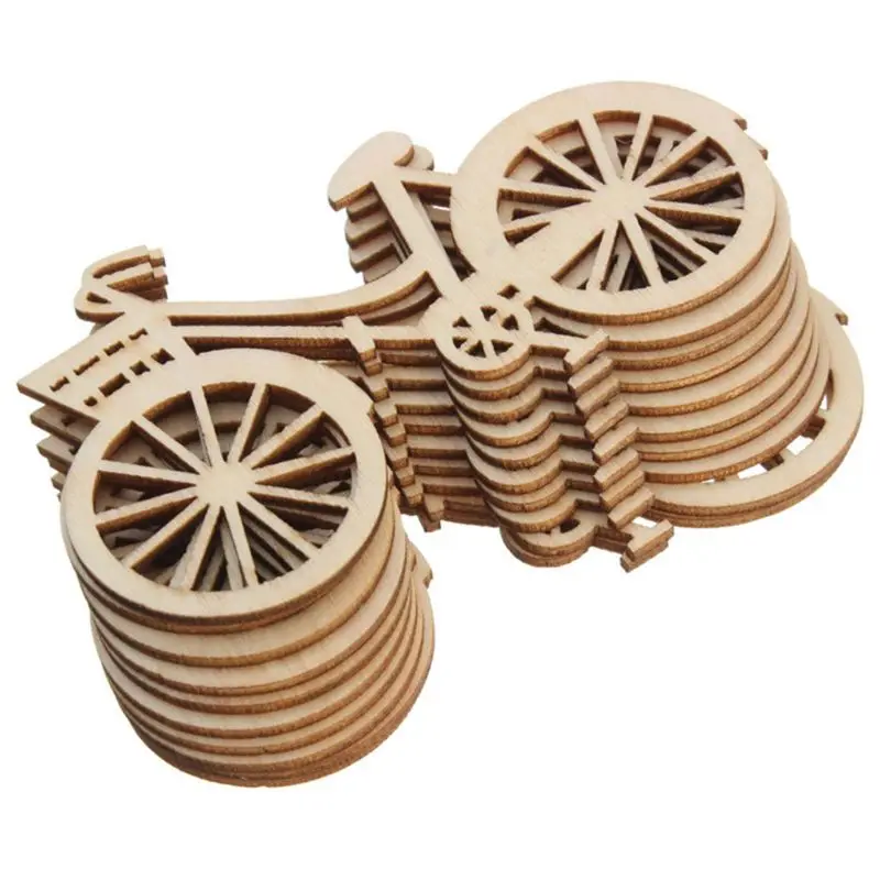 

10pcs Wooden Bicycle Bike Cutout Veneers Slices DIY Crafting Ornament Theme Wedding Party Home Decoration Gift W89B