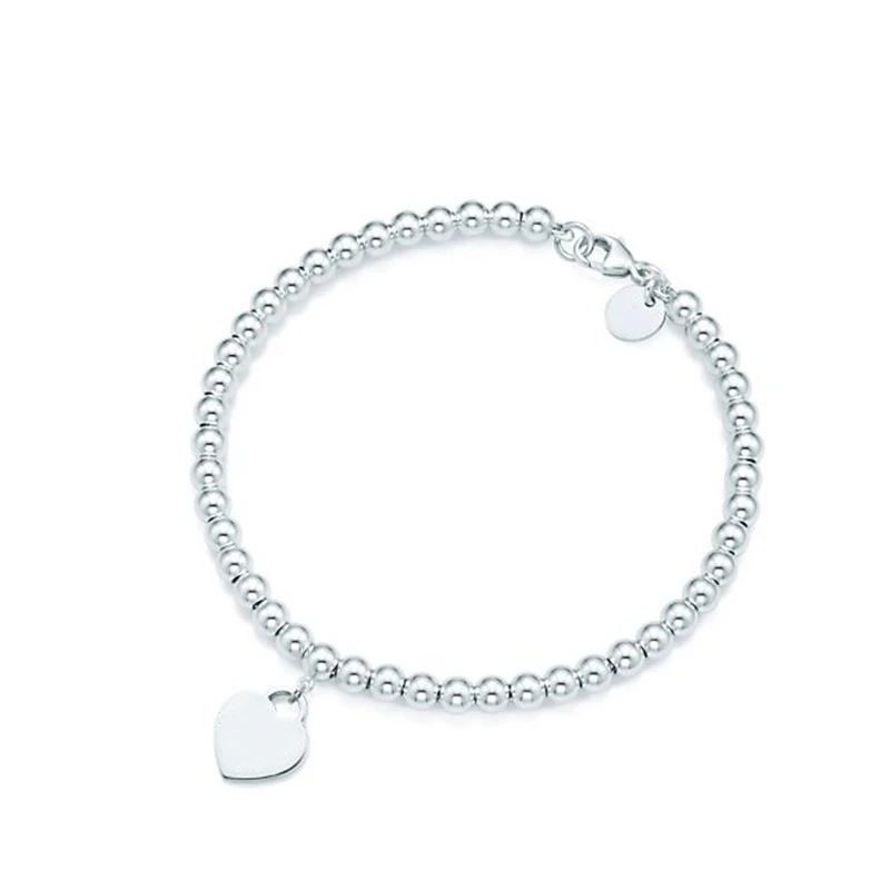

Heart 4mm Bead Bracelets Bangles for Women Girl Ladies Valentine Gift Hot Sale 1:1 S925 Sterling Silver Brand Jewelry