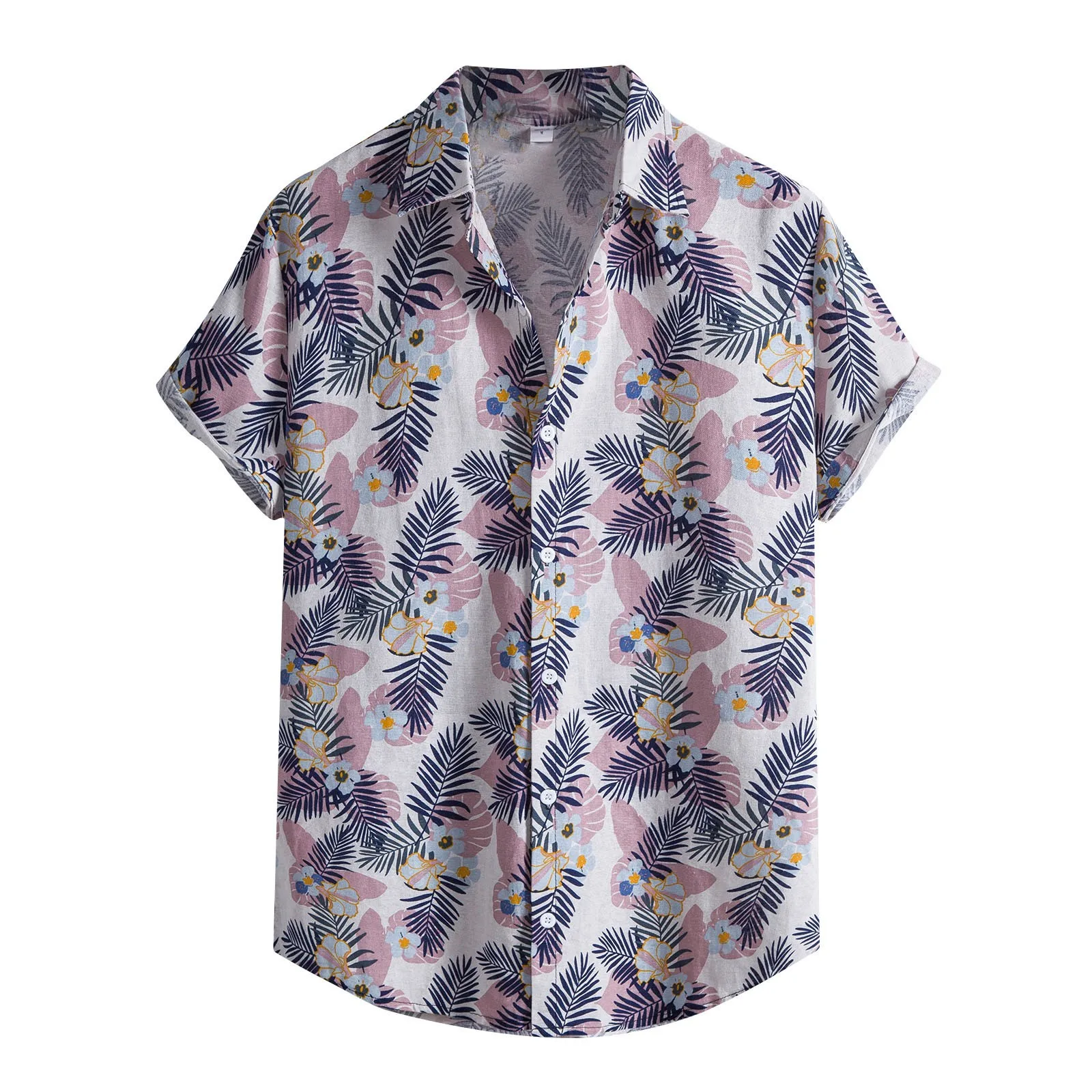 

2021 Fashion Mens Hawaiian Shirt Summer Men's Fashion Trend Short-sleeved Beach Print Single-breasted Lapel Shirt