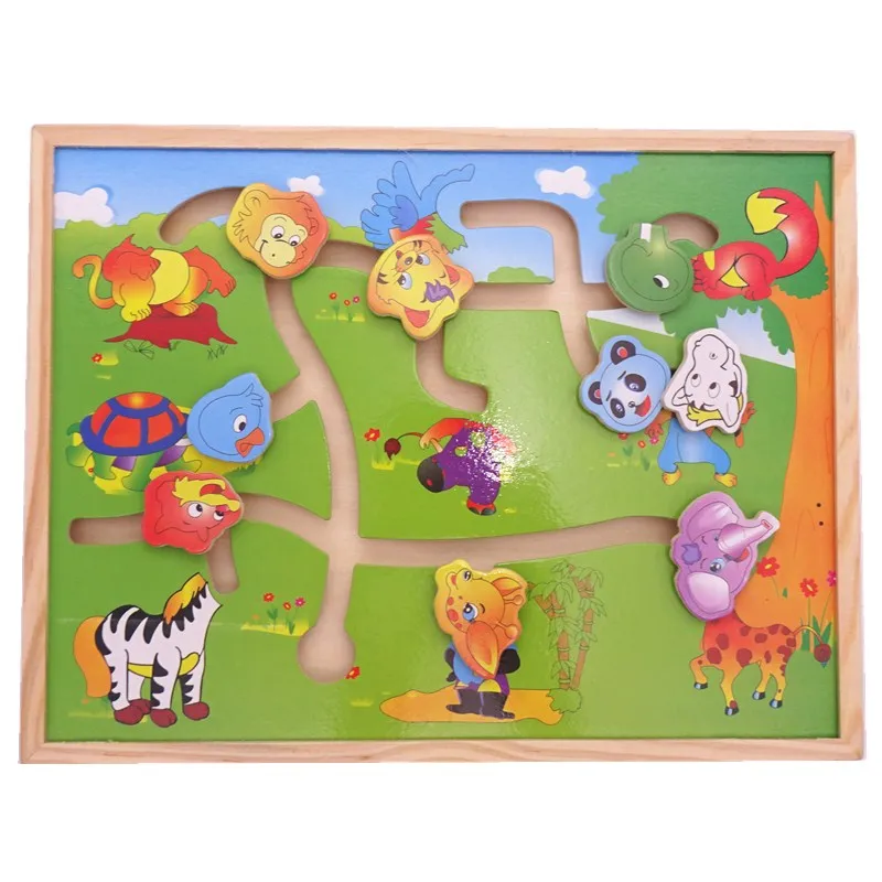 Educational Early Learning Slide Puzzle Kids Wooden Toys for Children Labyrinth Animal-Body-Match Maze Intelligence WJ330 | Игрушки и