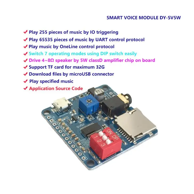Мини DY SV5W MP3 плеер модуль триггер/серийный Порты и разъёмы Управление звукового