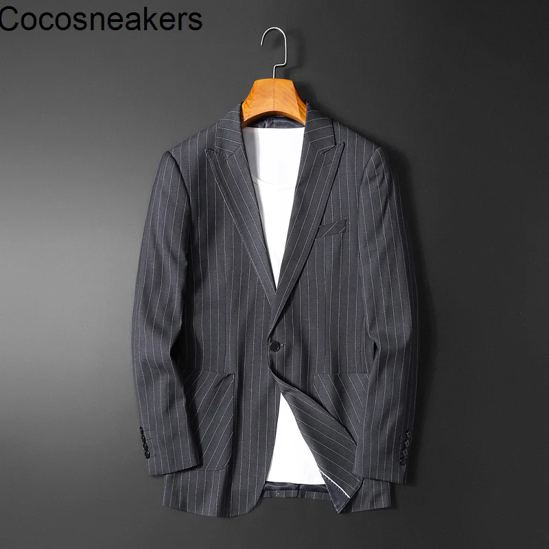 

Spring and summer suit coat men's Korean version slim fit simple vertical stripe business leisure large size thin single suit