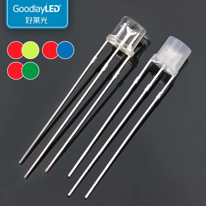 1000PCS Free Shipping 5mm Flat Top LED 3-PIN Bicolor DIP LED RED Blue RED GREEN Transparent/diffused 5mm DIP LED