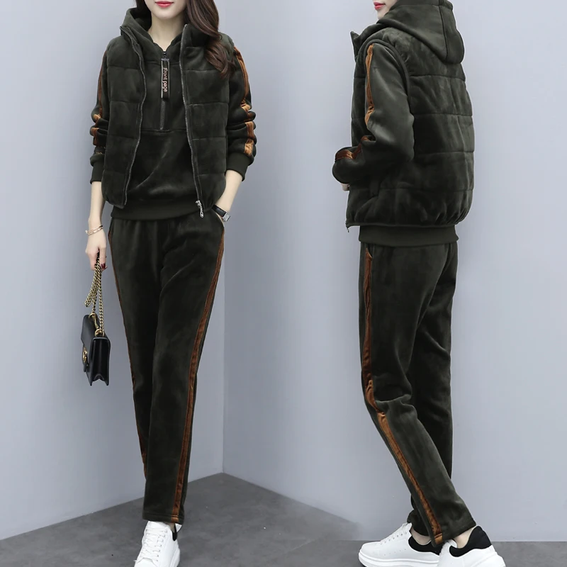 Женский зимний теплый спортивный костюм размера плюс модный топ с капюшоном и