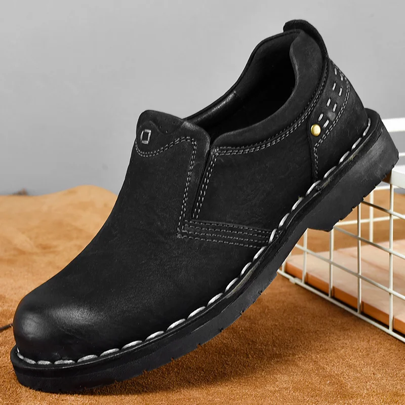 

Men's Casual shoes genuine Leather Martin Shoes lace up High Quality Men Anti-Slip cow Head Leather Shoes Men Driving Shoes