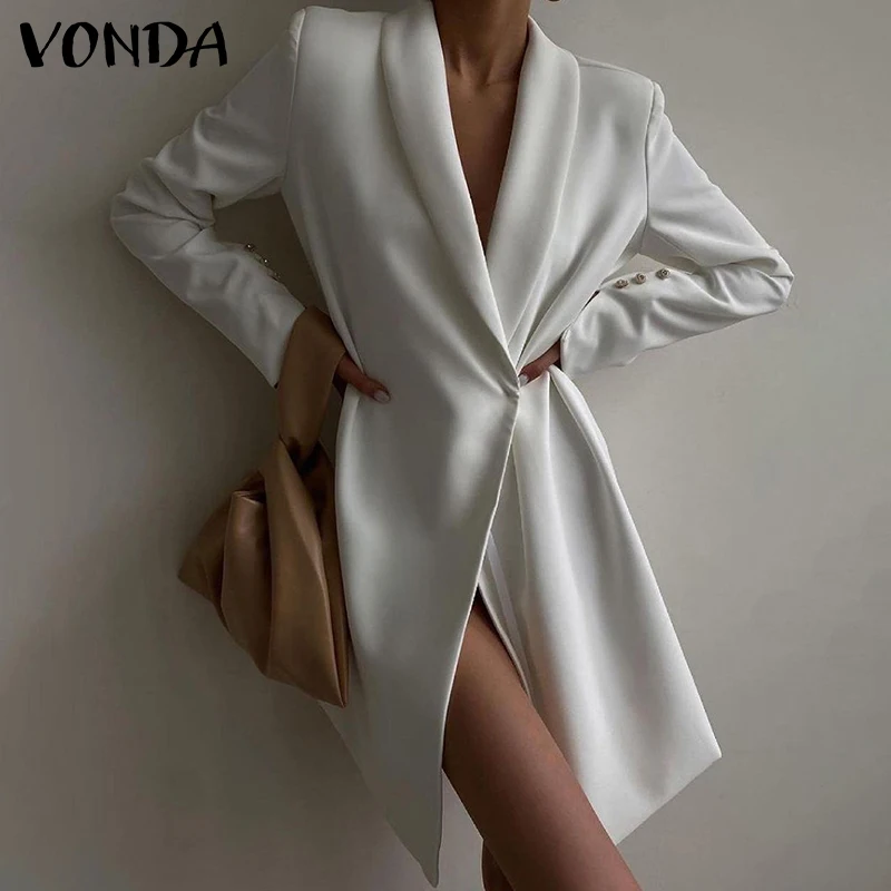 

Элегантные офисные пальто VONDA 2021, женские повседневные официальные куртки, весенний костюм с длинным рукавом и лацканами, блейзеры, верхняя ...