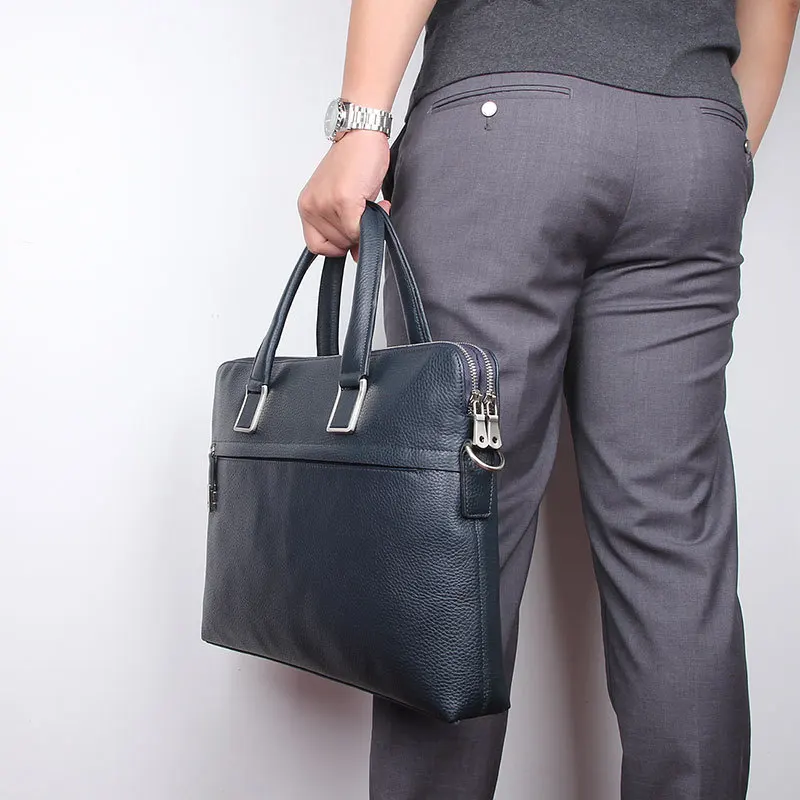 Nesitu Highend Black Chocolate Blue Genuine Leather 14'' Laptop Office Men's Briefcase Business Messenger Bag A4 Portfolio M7412