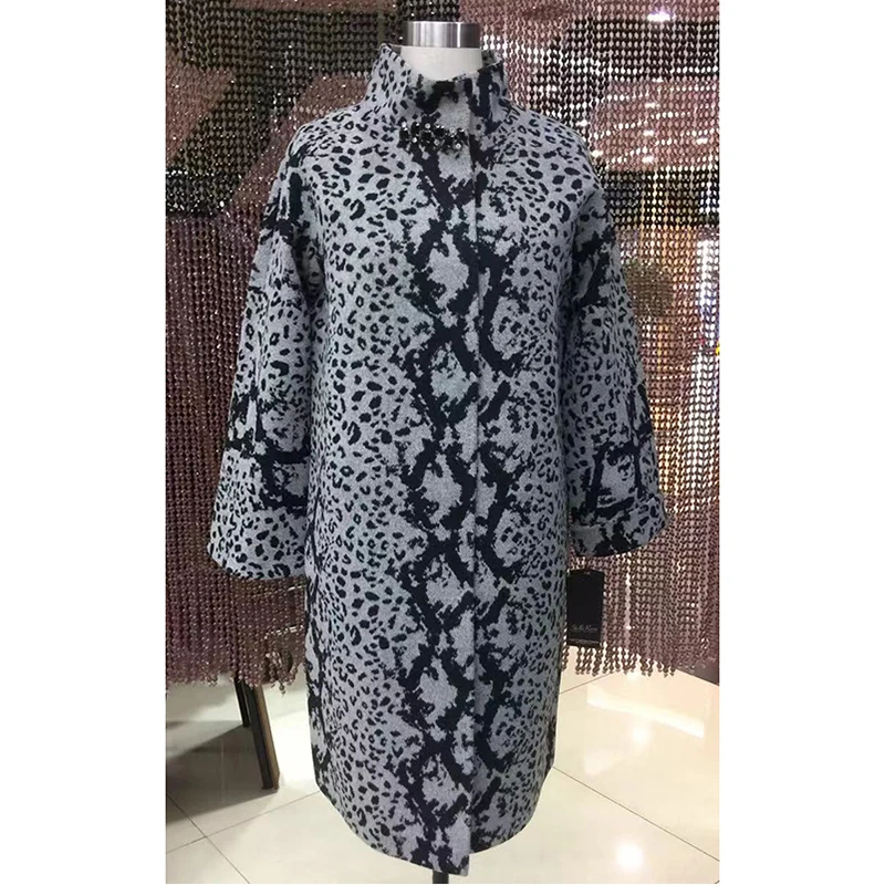 Дамское леопардовое длинное пальто с длинным рукавом, шерстяное пальто, свободная верхняя одежда для женщин, осенне-зимние тренчи размера плюс 15002