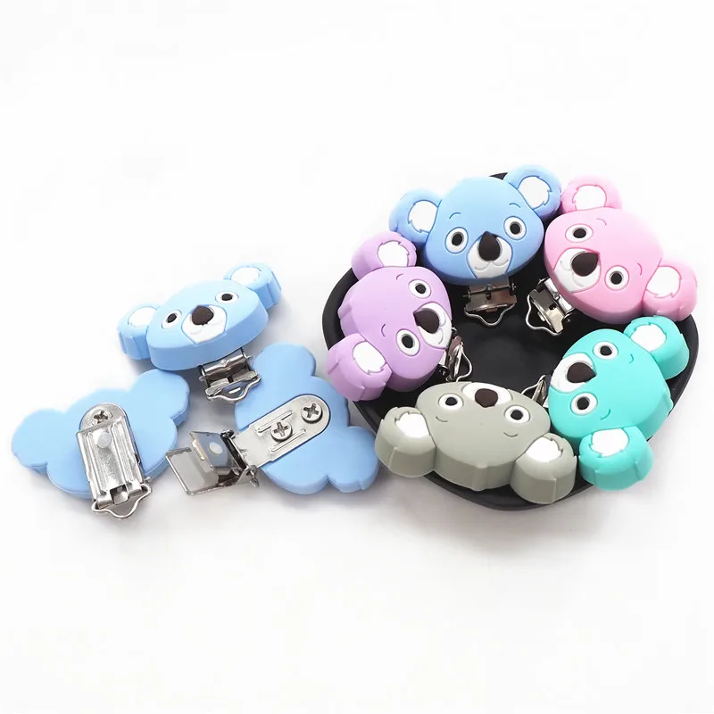 Chenkai 50PCS Silicone Koala Clips DIY Baby Teether Pacifier Dummy Chain Holder Soother Nursing Jewelry Toy Clips BPA Free