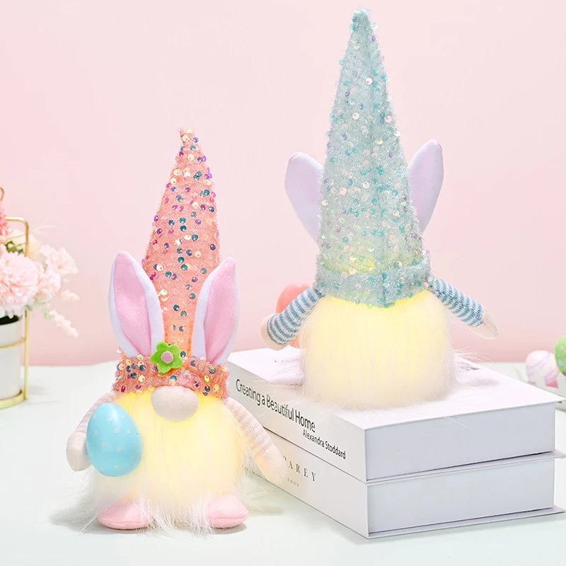 

Пасхальная кукла без лица, Пасхальный кролик, украшение гном, плюшевый карлик, детские игрушки, кролик, эльф с подсветкой, шапочка с блесткам...