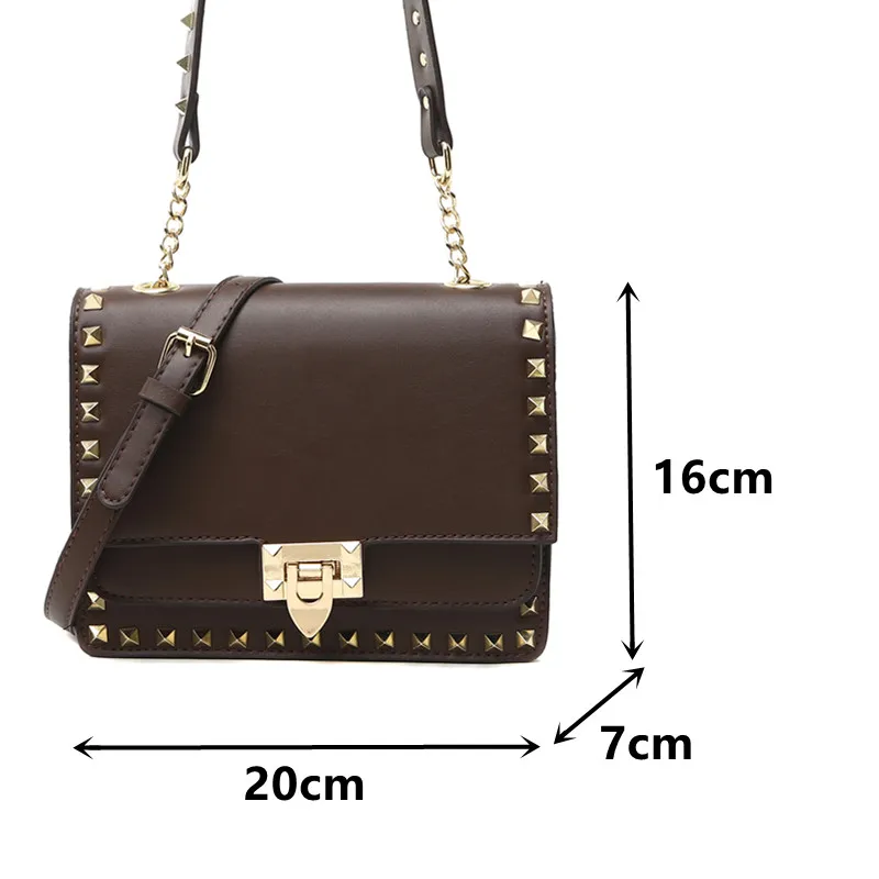 

Women Rivets Shoulder Bag Luxury Leather Crossbody Bag Fashion All-match Female Tote Handbag Elegant Small Flap Messenger Bags