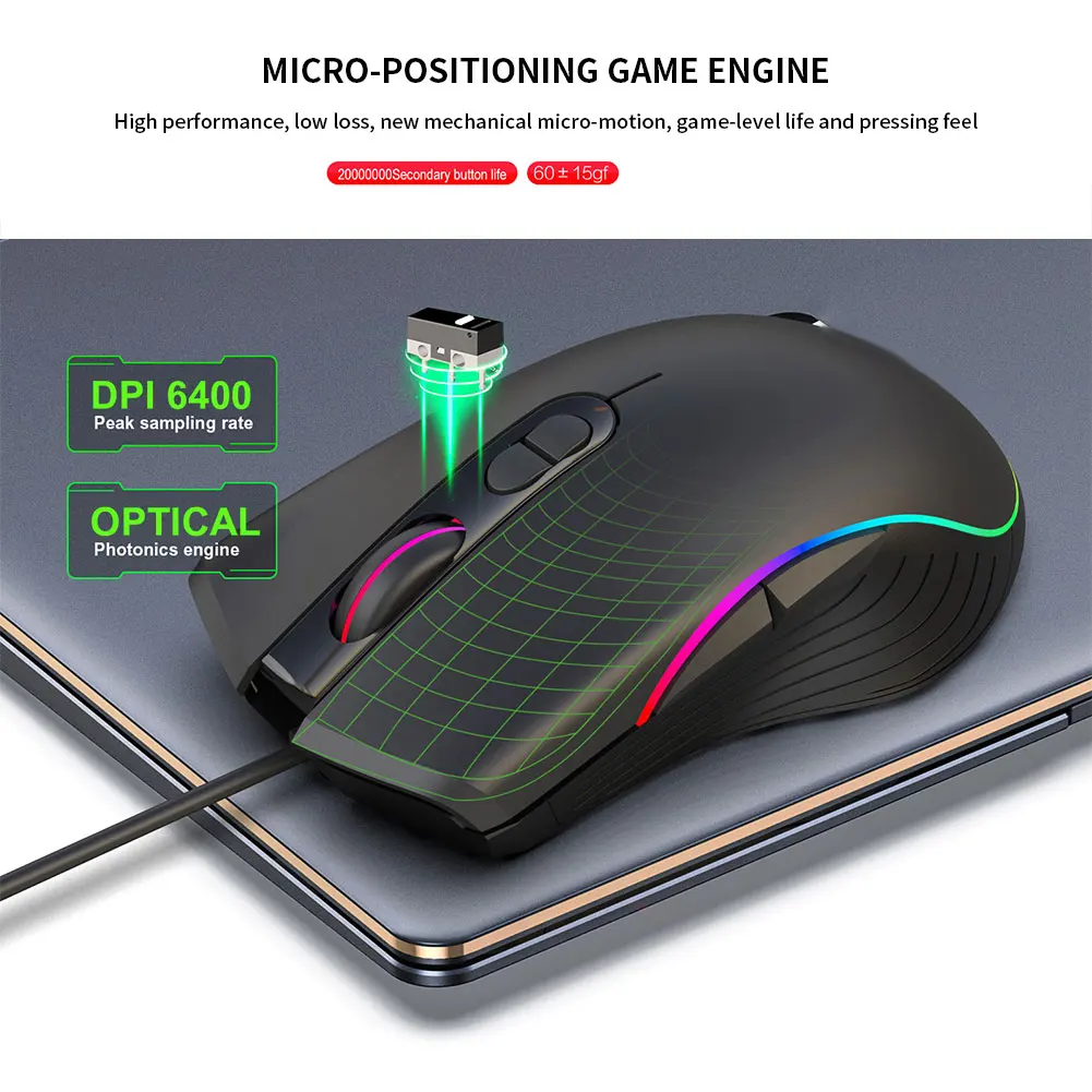

Gaming Mouse A869 3200DPI RGB Light Ergonomic Game USB Wired Computer Mice With 7 Buttons 7 Colors Led Mouse Gamer For Laptop PC