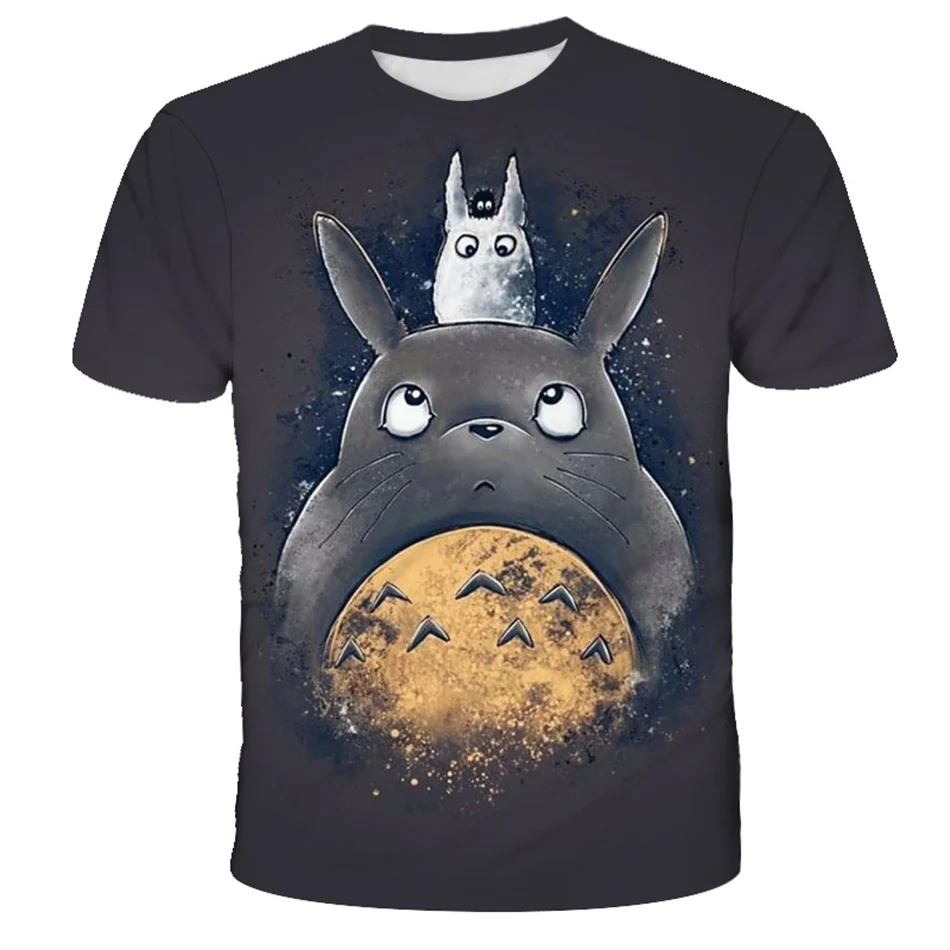 

Футболка Totoro с 3D принтом для мужчин и женщин, повседневная тенниска с круглым вырезом и короткими рукавами, модная уличная одежда в стиле Ха...