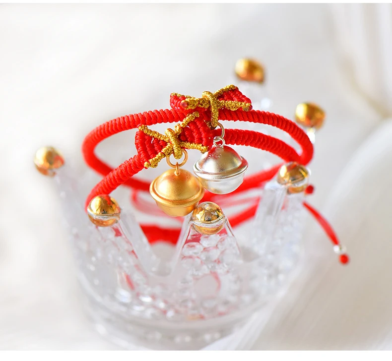 

Fashion Men's and Women's Woven Bracelet Bowknot Electroplating Bell Bracelet Jewelry Metal Bell Jewelry Gift Couple Friends
