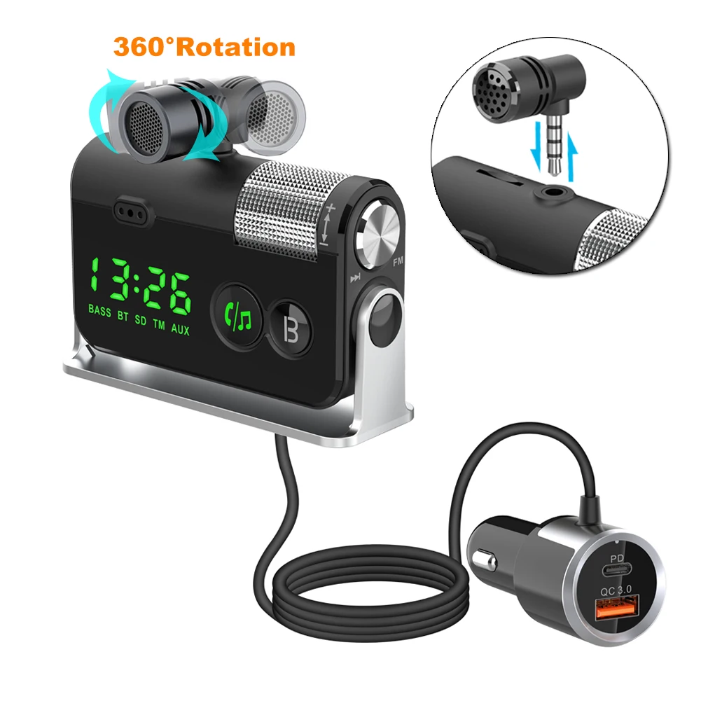 

2022 Bluetooth Car Kit FM transmitter MP3 player Lossless TF music Play PD18W QC3.0 fast charge noise reduction call