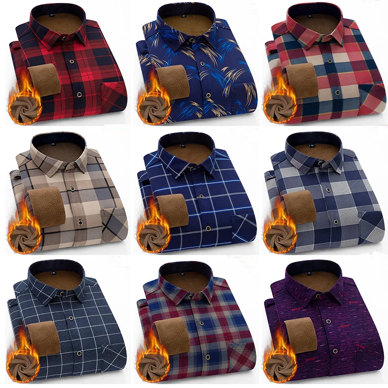New 2020 Winter Thick Warm Dress Shirt For Men Casual Long Sleeve Plaid Fleece Lining Shirts Fashion Soft Flannel MY203 | Мужская одежда