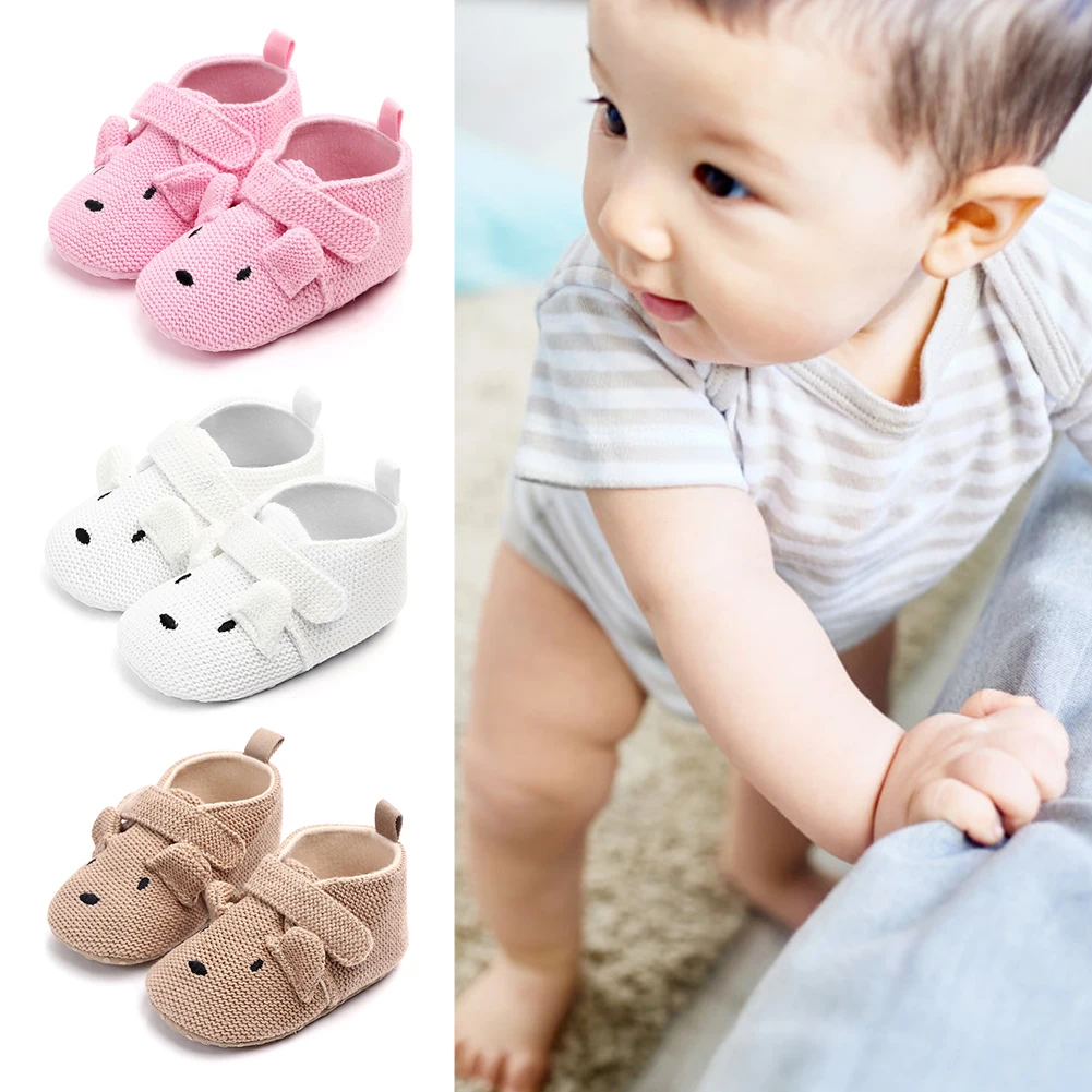 

Детская вязаная обувь для детской кроватки, розовая, кофейная, белая, весна-лето-осень, милая мультяшная нескользящая обувь с мягкой подошво...