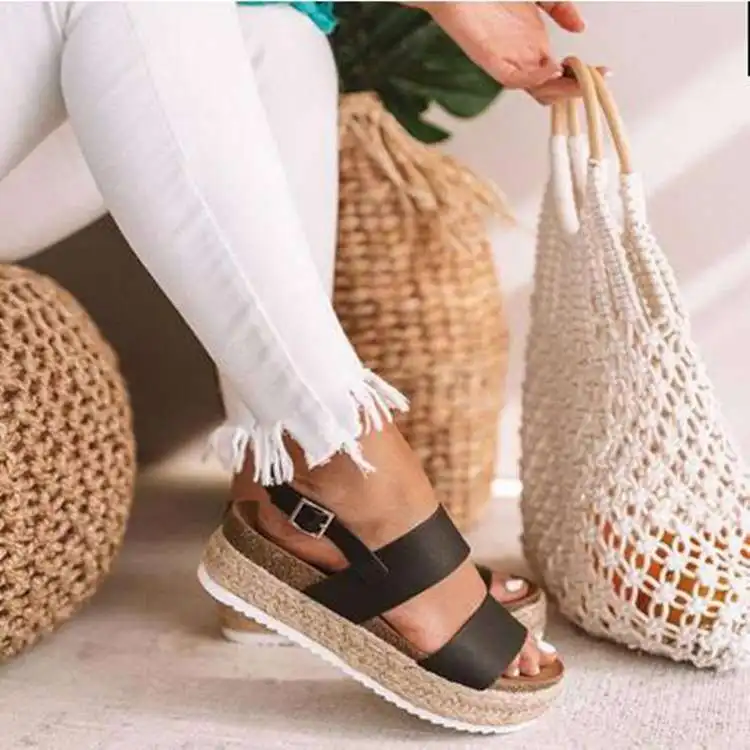 

Women Sandals Summer Buckle Strap Gladiator Open Toe Sandals Hemp Platform Shoes Female Casual Ladies Sandals Plus Size 43