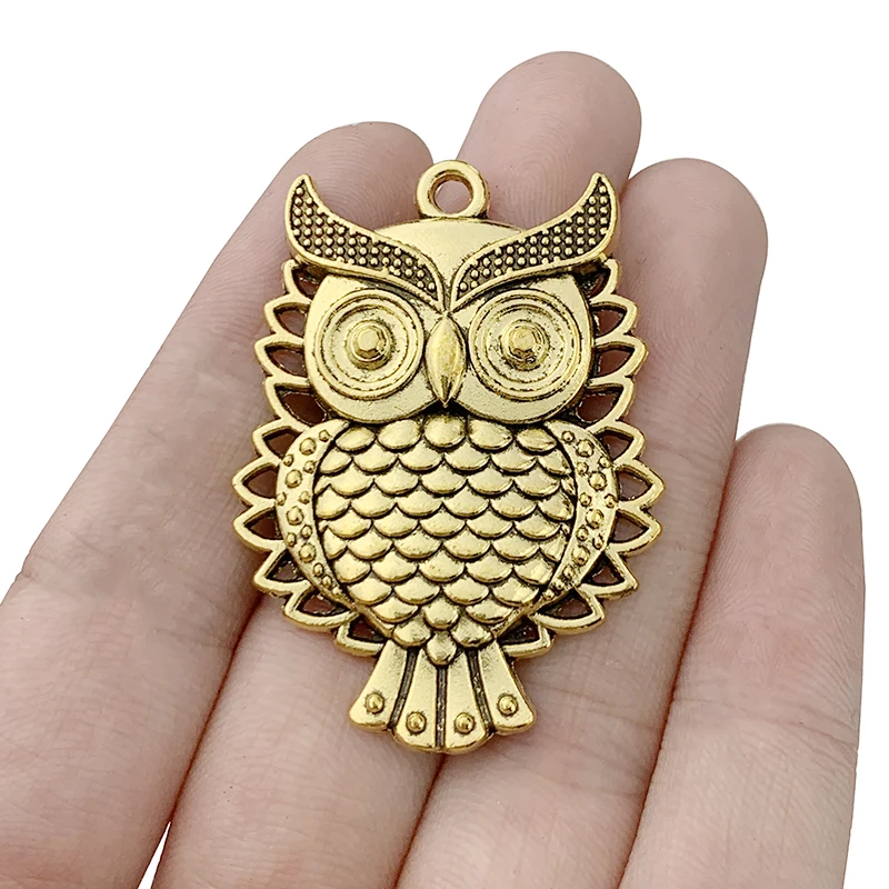 

4 x Antique Gold Color Large Bird Cute Owl Charms Pendants For DIY Jewelry Necklace Making Accessories Findings 46x33mm