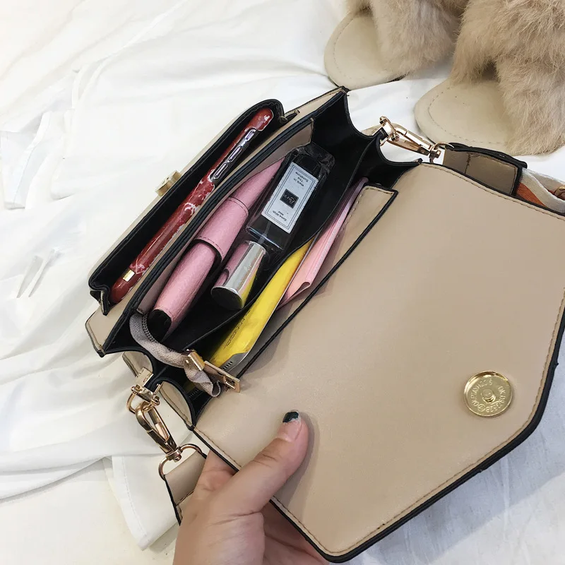 

One Shoulder Bag Women 2020 New Fashion Contrast Color Small Square Bag Korean All-Matching Wide Shoulder Bag 31170