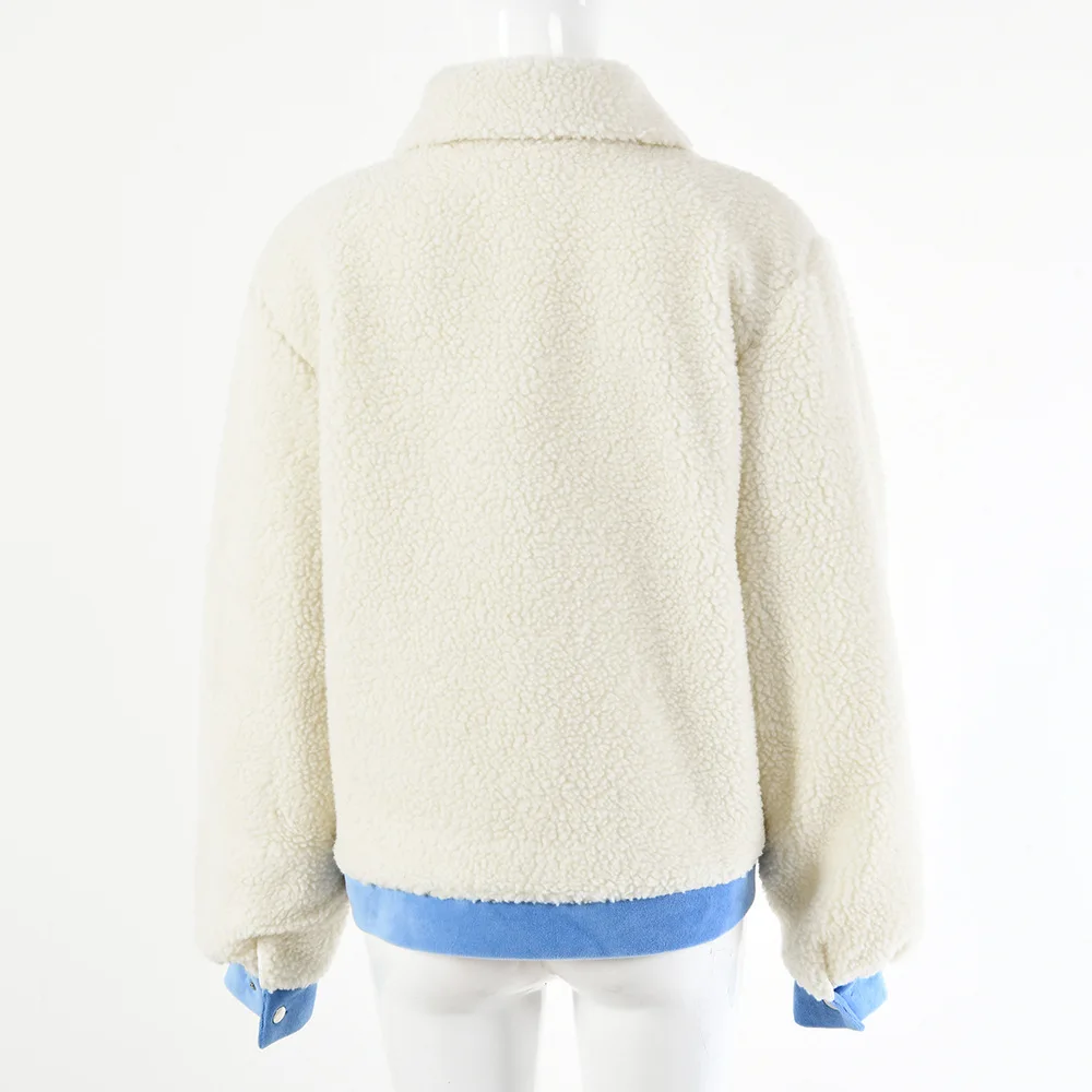 

Z-ONE New Winter Thick Warm Teddy Coats Female Patchwork Contrast Stitch High Quality Outwear Fur Trim Collar Faux Fur Jackets
