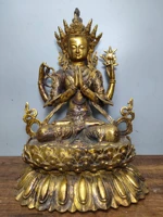 13tibet buddhism old bronze gilt four walled guanyin bodhisattva buddha sitting on the lotus platform enshrine the buddha