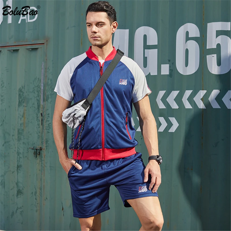 

BOLUBAO Sports Set Men‘s 2021 Summer New Brand Casual Suit Sportswear Shorts+T Shirt 2-Piece Set Brand Clothing