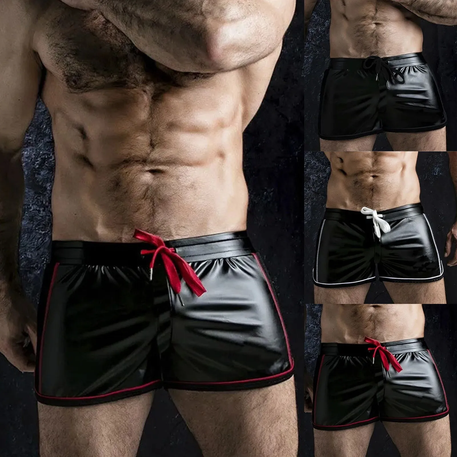 

Модные летние мужские трехточечные шорты из искусственной кожи дышащие повседневные мотоциклетные кожаные брюки с прострочкой