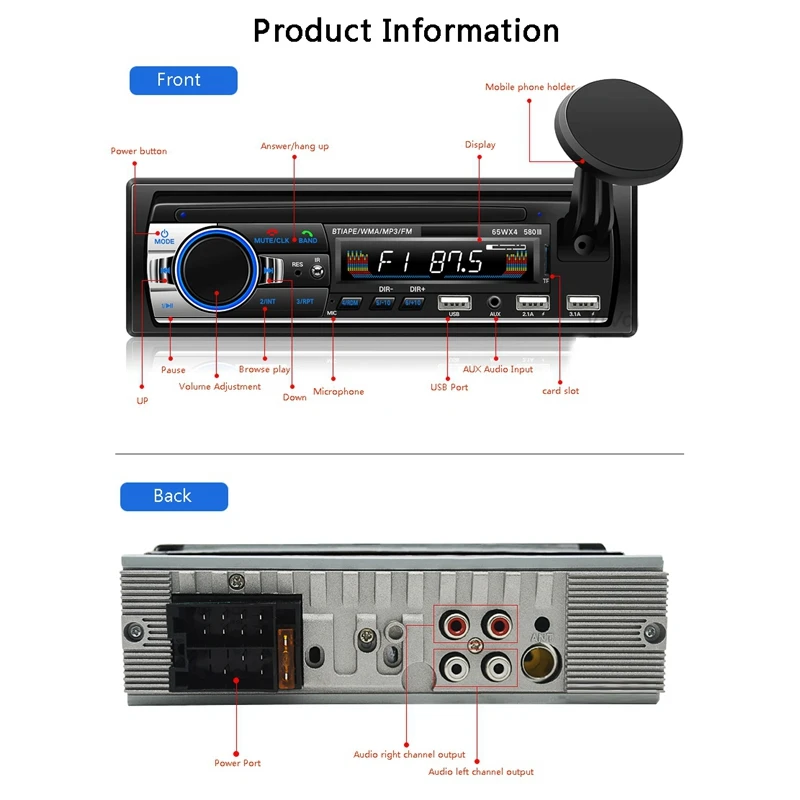 Автомобильный мультимедийный стерео одиночный Din BT аудио и вызов Встроенный
