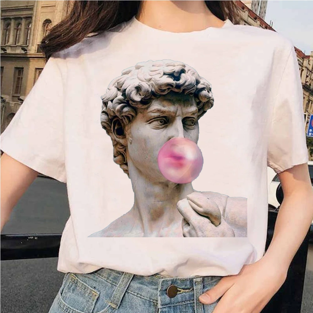 Женская белая футболка с коротким рукавом и графическим принтом|Футболки| |