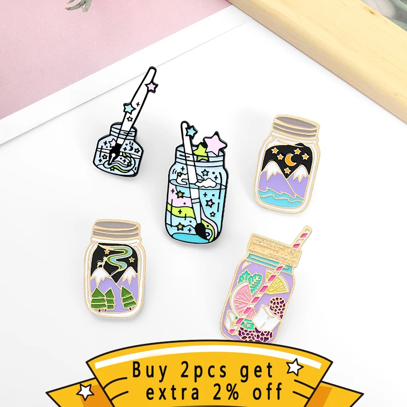 Цветные эмалированные булавки в форме бутылки с рисунком и щеткой мечты