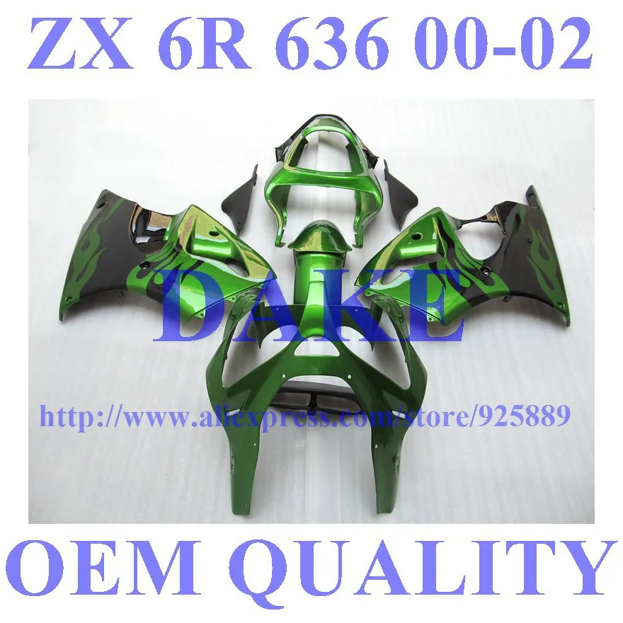 

Fairings Kit For ZX6R 00-02 ZX-6R 2000-2002 636 00 02 ZX6R 2000 2001 2002 ZX6R 00 01 02 Black Flame Green Windscreen