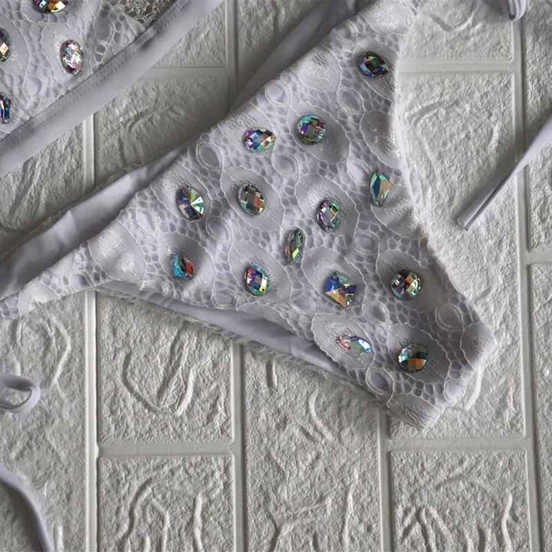 

SISPELL Patchwork Lace Diamond Bathing Suit For Female Cropped Bar With Lace Up Bowknot Shorts Women's Sexy Bathing Suit Tide