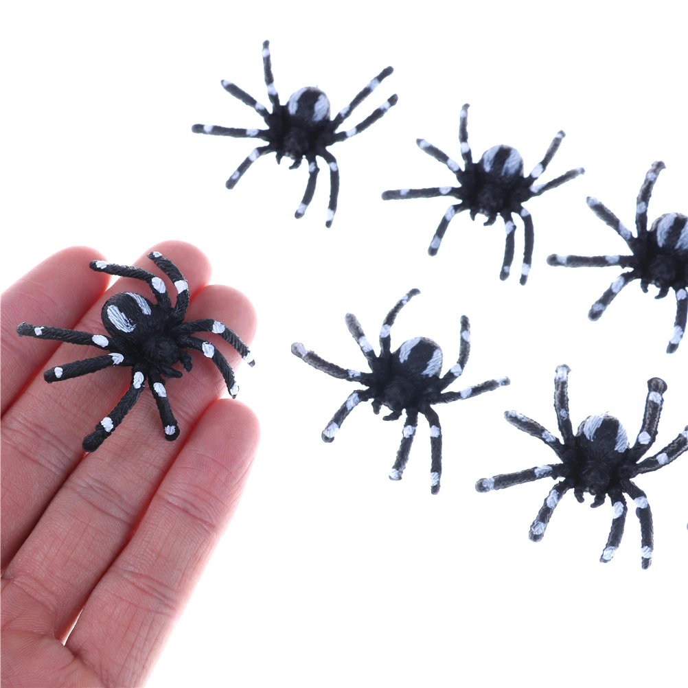 5pcs/lot 4.5cm Small Black Plastic Fake Spider Toys Novelty Funny Joke Prank Realistic Props Halloween Decorative Spiders - купить по