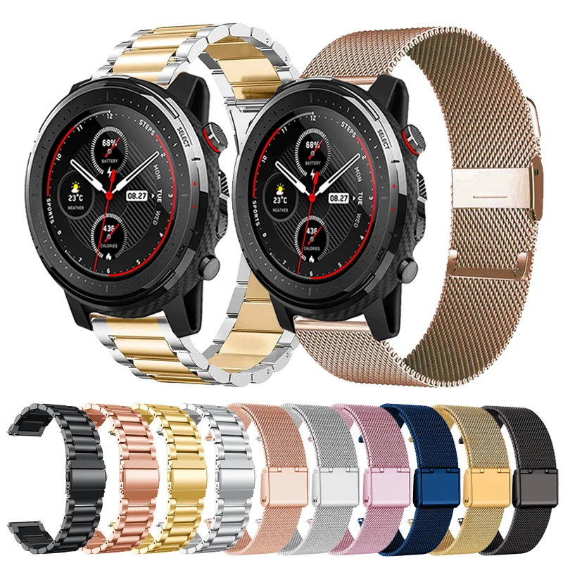 

Металлический ремешок для Xiaomi Amazfit Stratos 3 2/2s, ремешок из нержавеющей стали, ремешок для часов для Huami Amazfit GTR 47 мм, браслет для умных часов